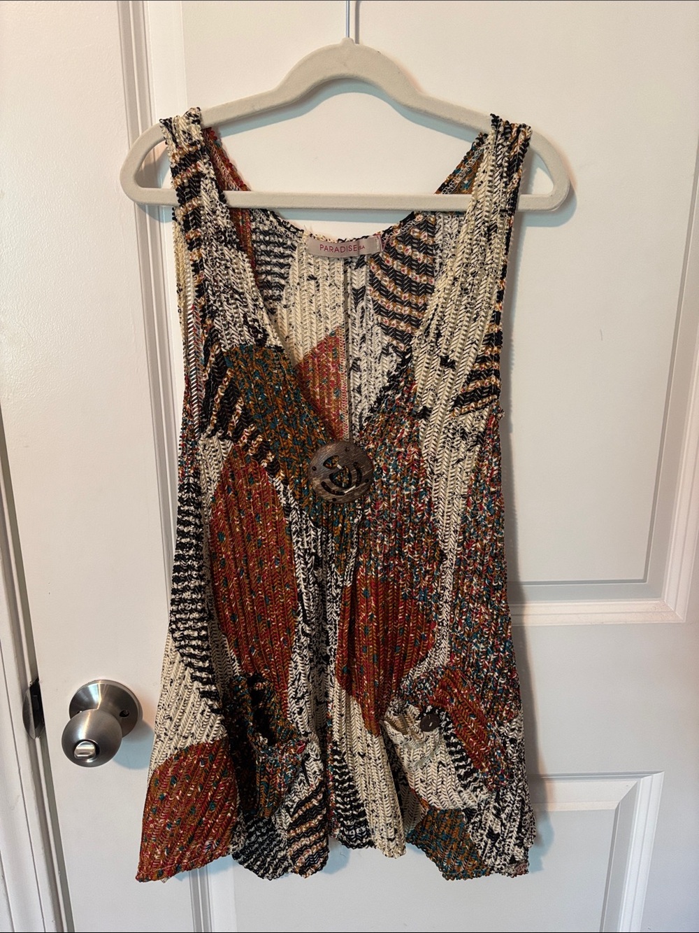 Paradise Multicolor Knit Vest — Rust, Cream & Black Pattern